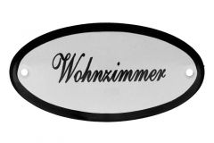 Emaillen Türschild "Wohnzimmer" oval 100x50mm