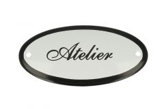 Emaillen Türschild "Atelier" oval 100x50mm